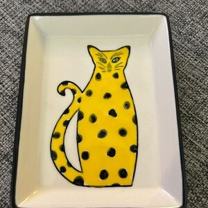 West Elm Fairy Tale Yellow Ceramic Cat Tray with Black Spot Accents